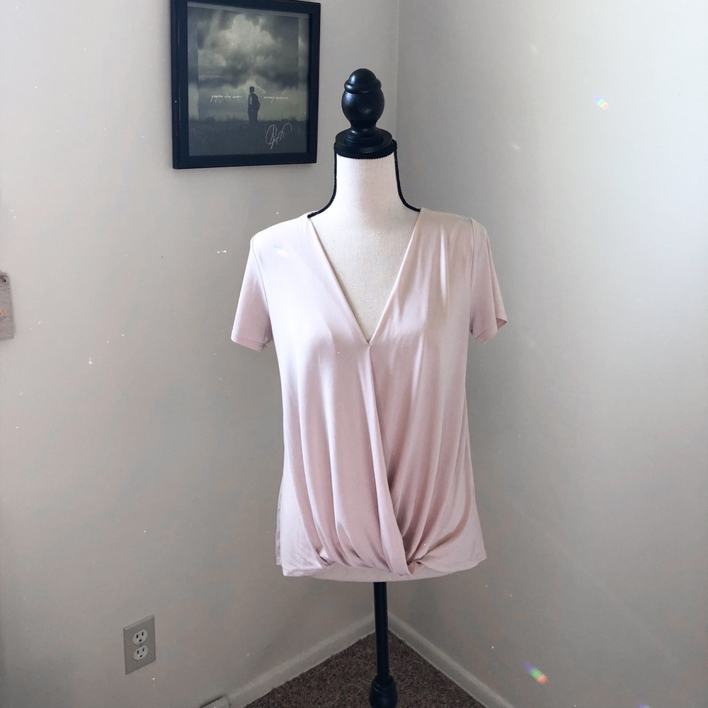 Miami Baby Pink Short Sleeve Surplice Blouse (S)